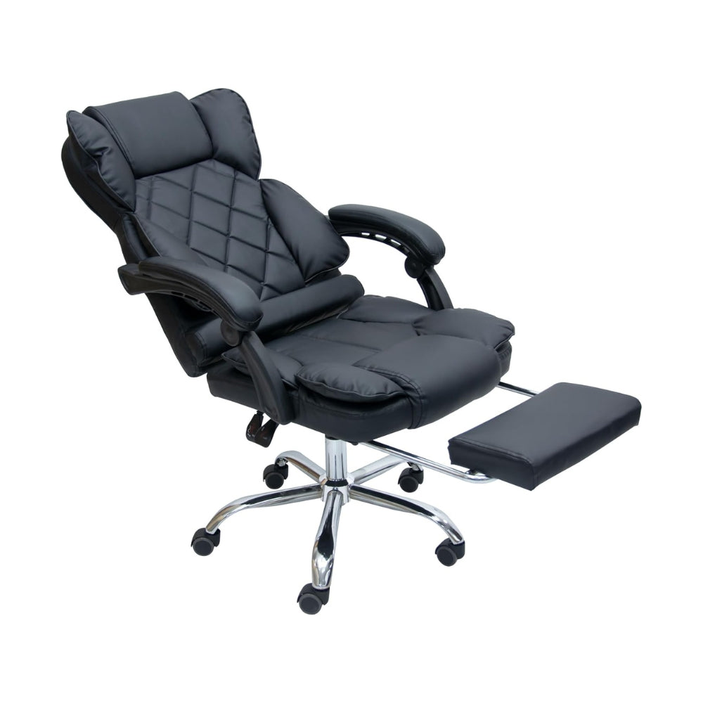 Ergonomic Black Faux Leather Office & Gaming Chair with Headrest - 360° Swivel, Heavy-Duty Design, 150KG Capacity-GCC Home Center