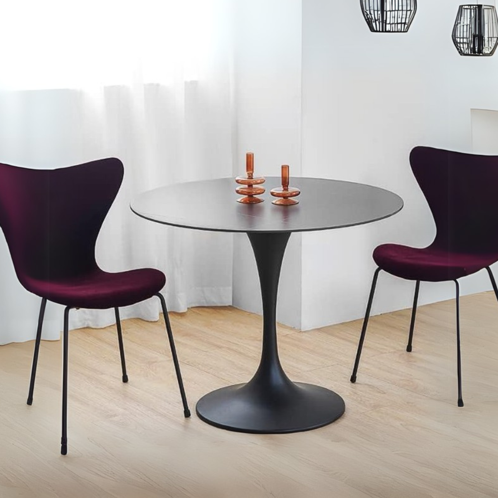 Modern Round Kitchen Dining Table - 23.6" MDF Top with Sturdy Metal Base, Ideal for Small Spaces-GCC Home Center