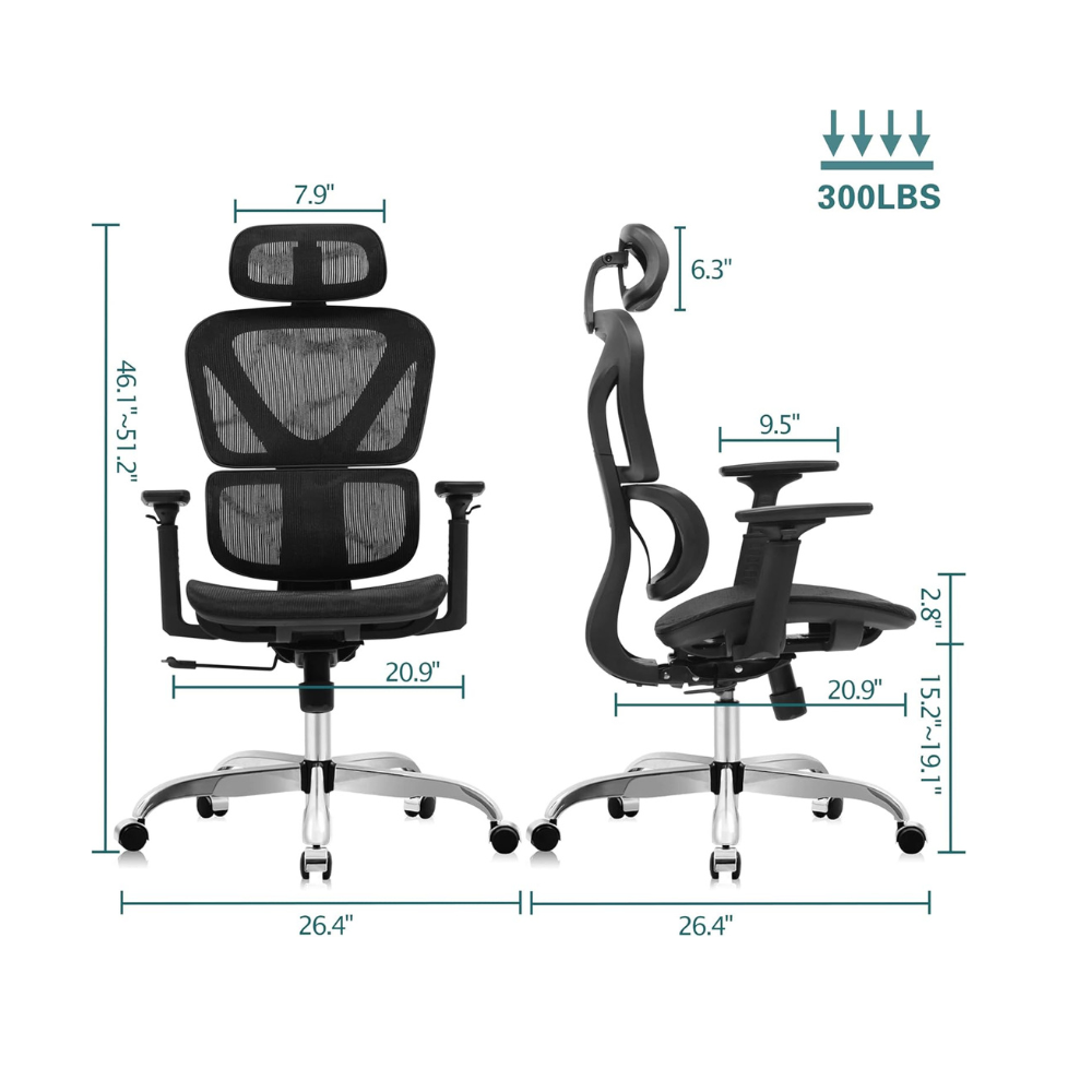 Ergonomic Black Mesh Office Chair with Adjustable Armrests & Lumbar Support – Tilt Function, Breathable Cushion, 1-Year Warranty-GCC Home Center
