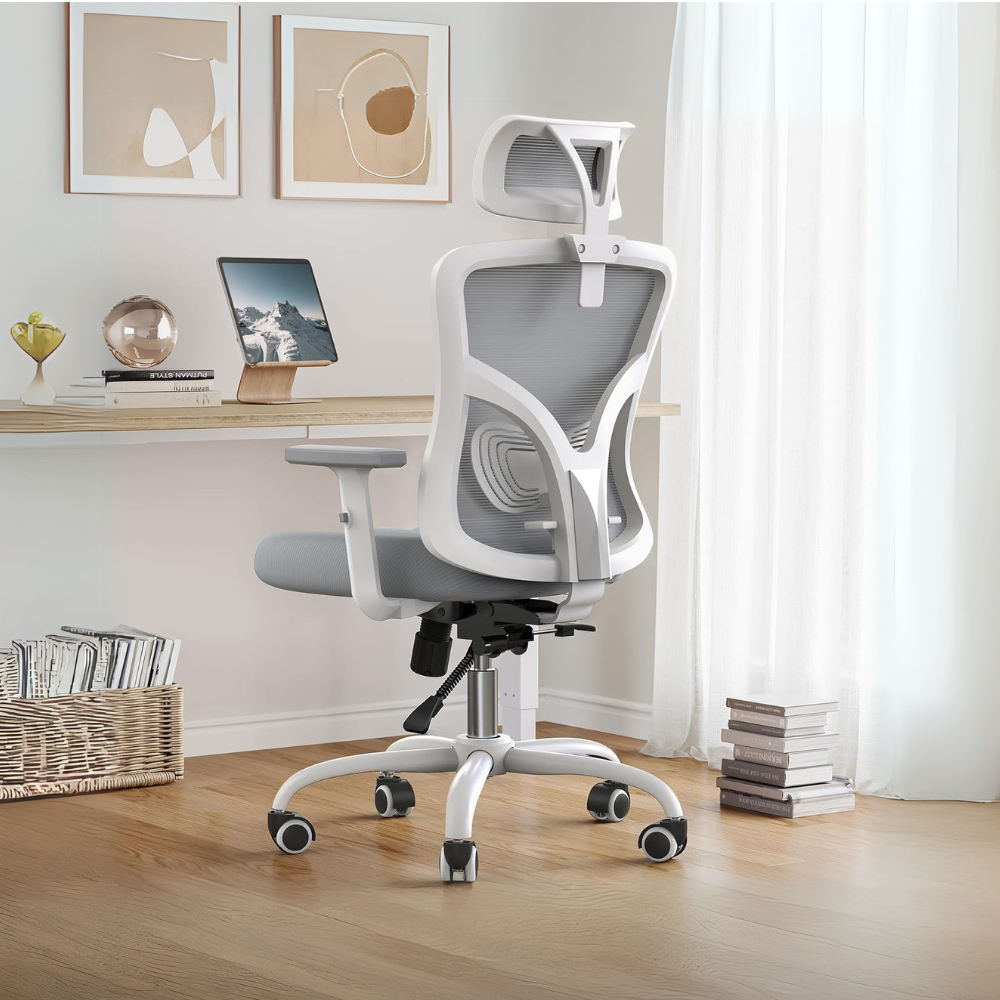 Ergonomic White Office Chair with Adjustable Lumbar Support & Breathable Mesh - Comfortable High-Back Desk Chair for Home & Office-GCC Home Center