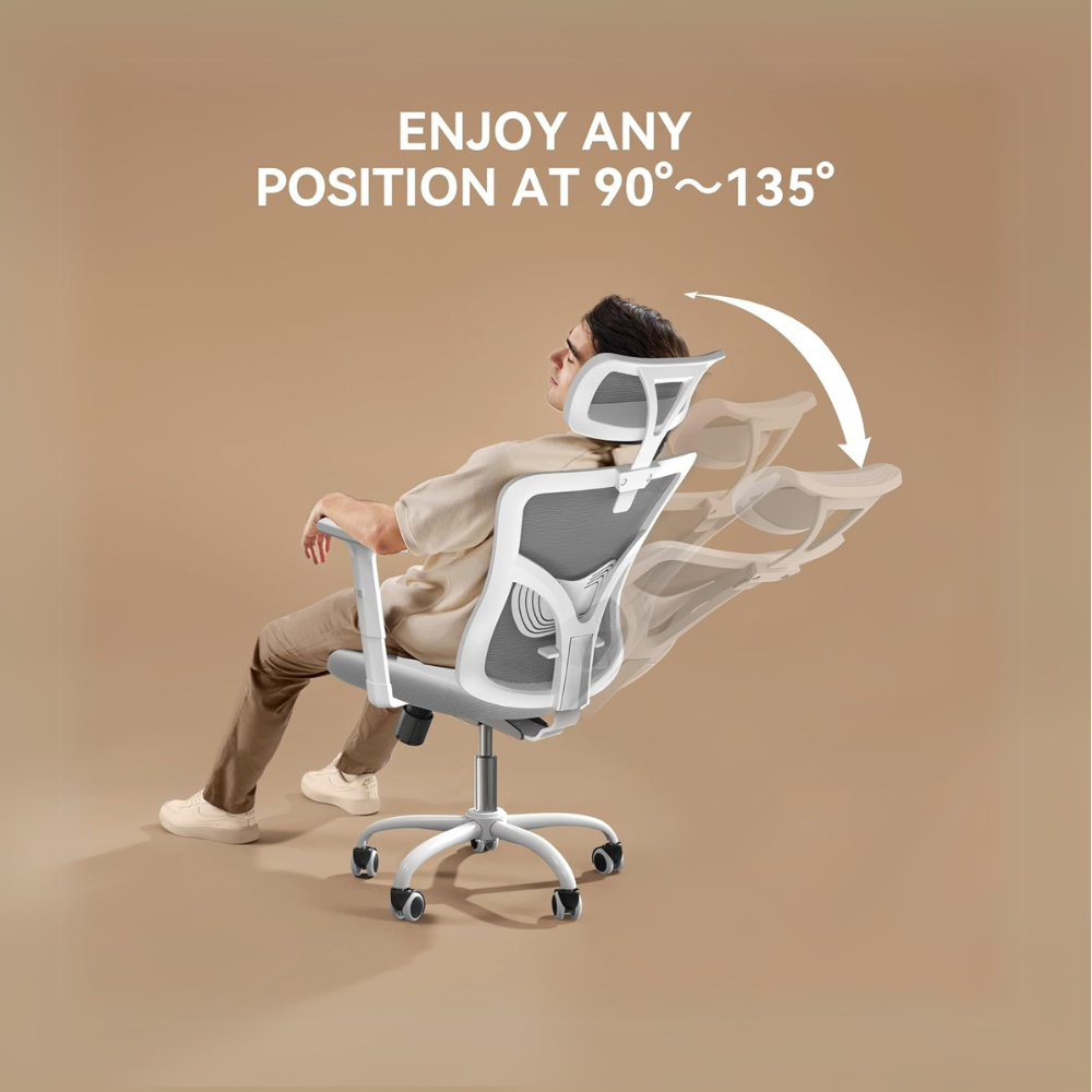 Ergonomic White Office Chair with Adjustable Lumbar Support & Breathable Mesh - Comfortable High-Back Desk Chair for Home & Office-GCC Home Center