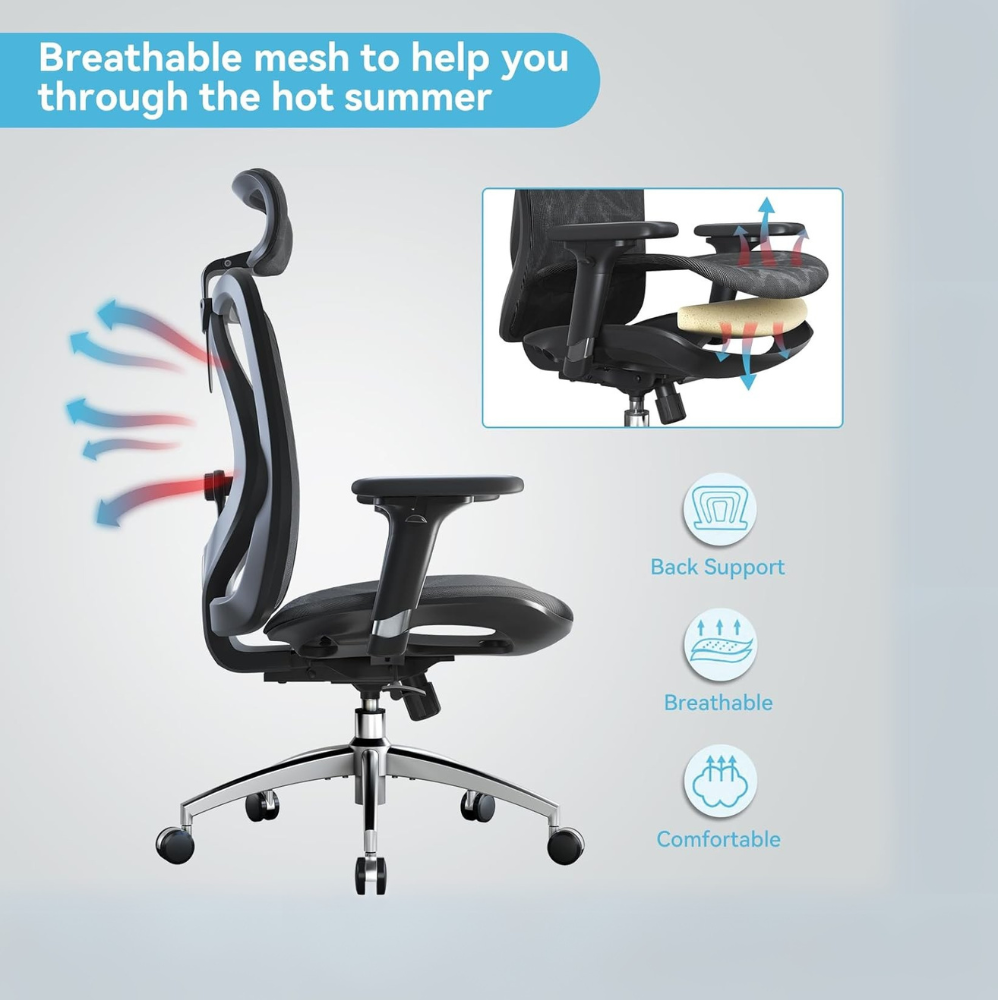 Ergonomic Mesh Office Chair with Adjustable Headrest, Lumbar Support & 3D Armrests - Comfortable, Adjustable, and Durable-GCC Home Center