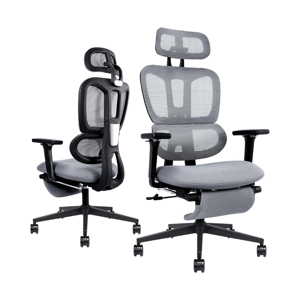 rgonomic Grey Mesh Office Chair with Lumbar Support, 4D Armrests & Adjustable Features - Executive Desk Chair for Home & Office-GCC Home Center