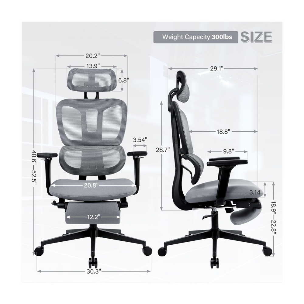 rgonomic Grey Mesh Office Chair with Lumbar Support, 4D Armrests & Adjustable Features - Executive Desk Chair for Home & Office-GCC Home Center