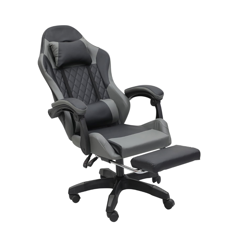 Ergonomic White Gaming Racing Chair with Adjustable Backrest & Footrest - Comfortable Faux Leather High-Back Design-GCC Home Center