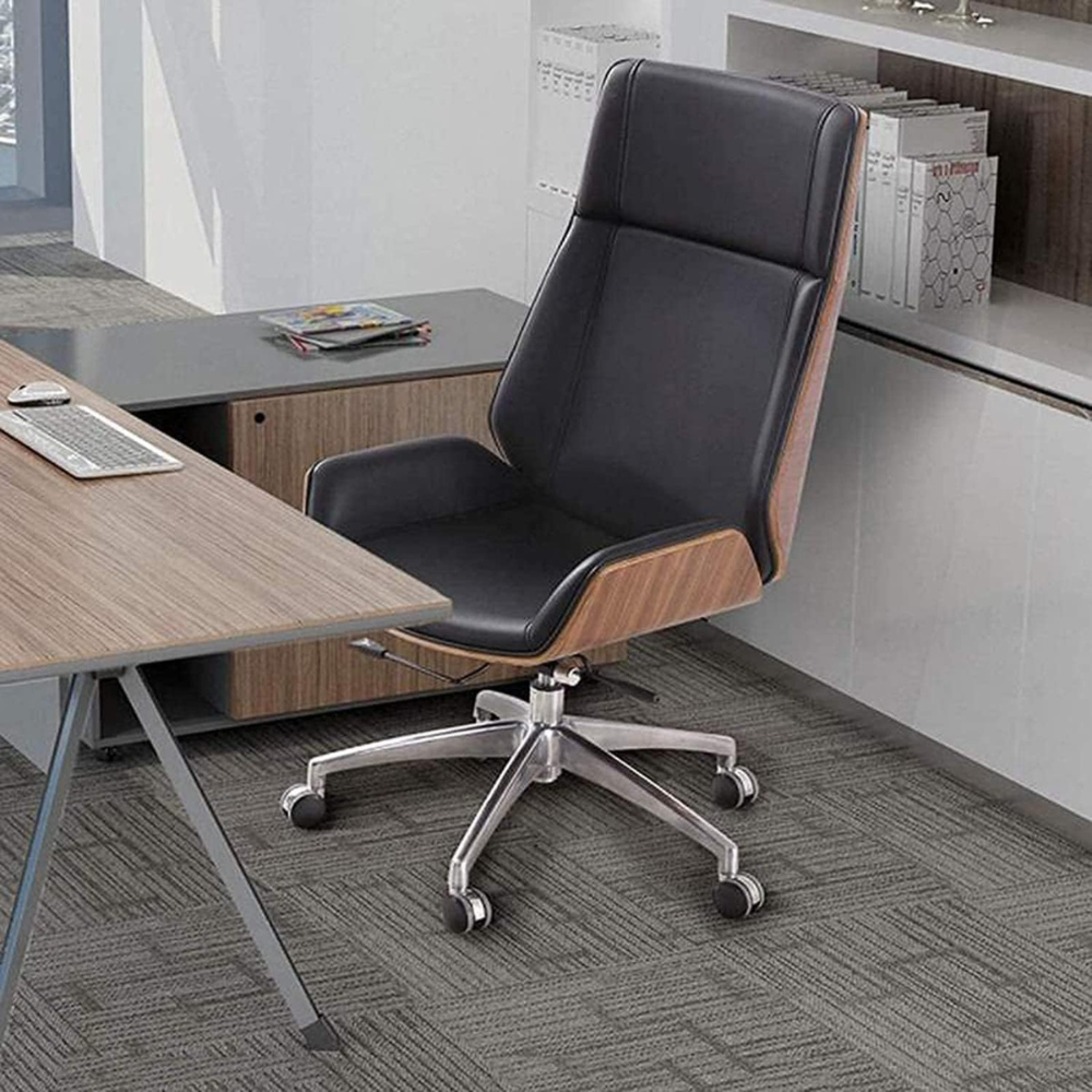 Ergonomic White Faux Leather Office Chair with Solid Wood Back & Adjustable Headrest - Comfortable, Easy Assembly-GCC Home Center