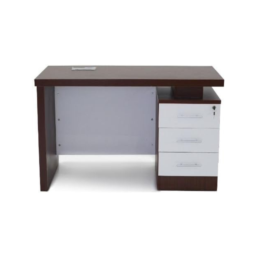 Modern Office Staff Table with 3 Lockable Drawers & Scratch-Resistant Melamine Finish - Cherry & White-GCC Home Center