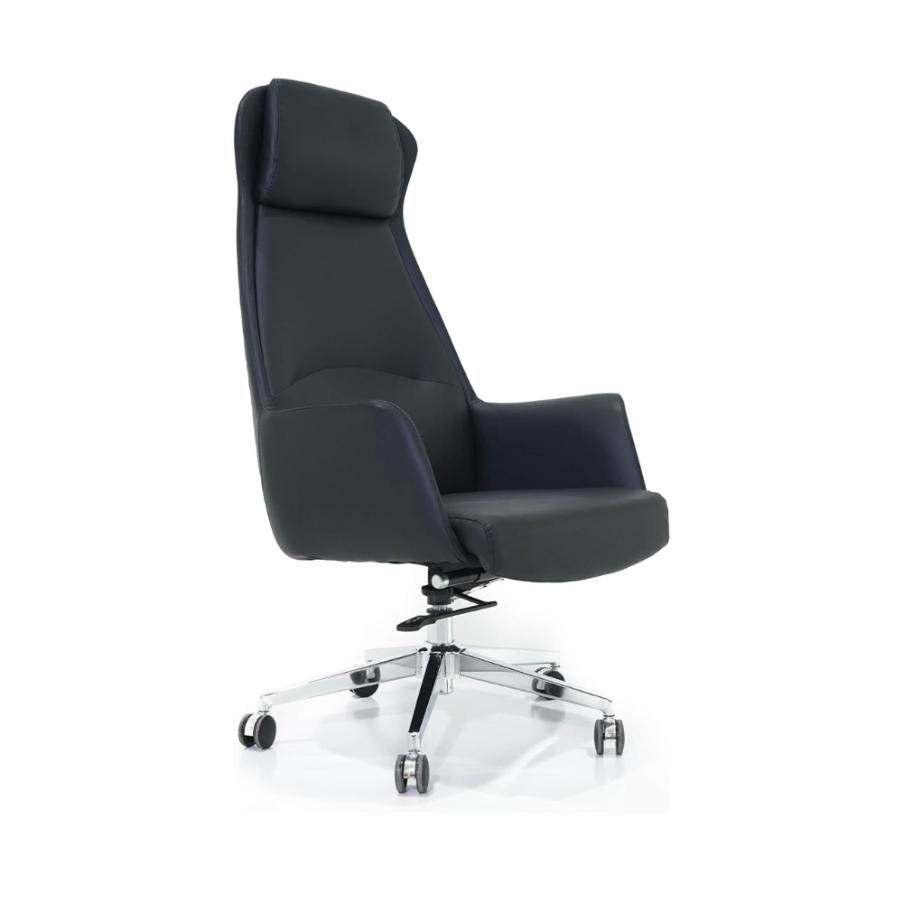 Adjustable Black Faux Leather Office Chair with Chrome 360° Swivel Base - Ergonomic Design for Comfort-GCC Home Center