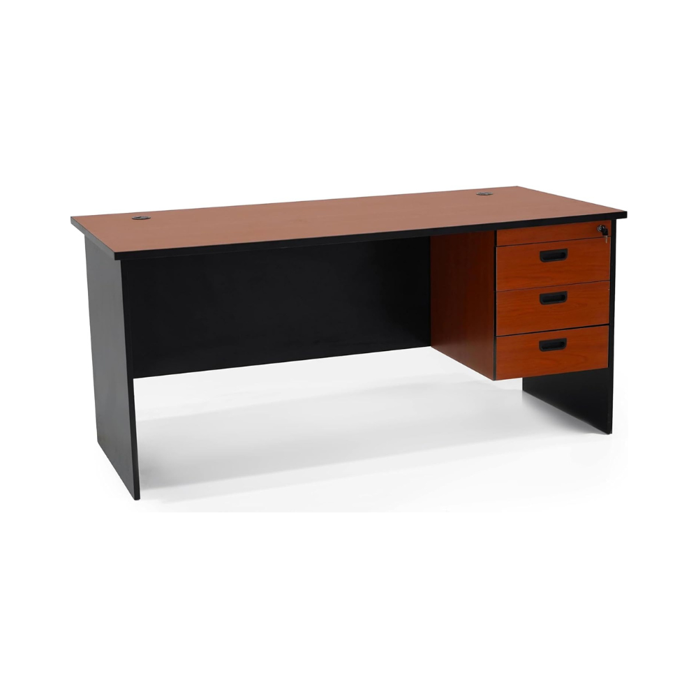 Large Wooden Office Desk with Lockable Drawers & Cable Management - Black/Cherry Finish, 180cm Computer Table-GCC Home Center