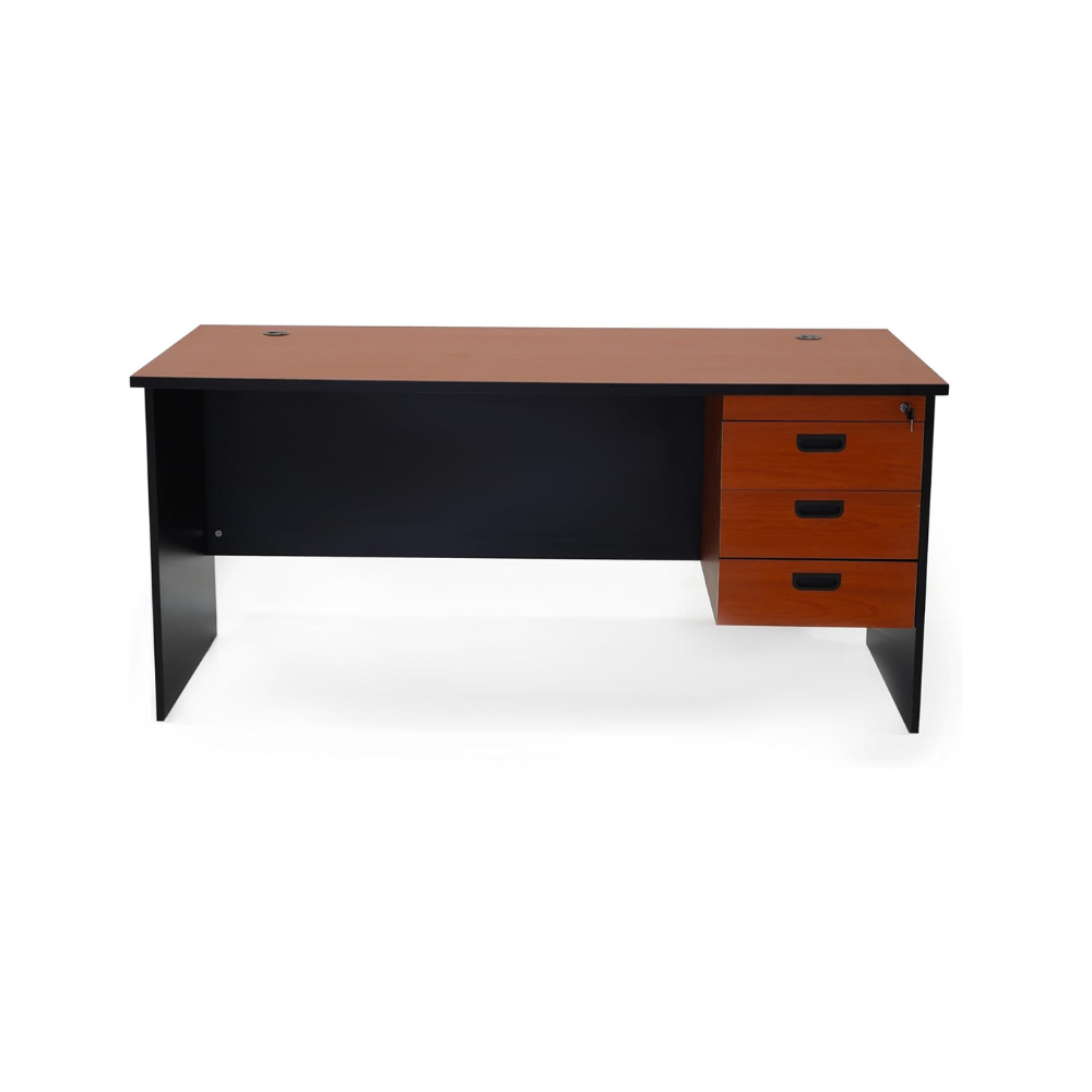 Large Wooden Office Desk with Lockable Drawers & Cable Management - Black/Cherry Finish, 180cm Computer Table-GCC Home Center