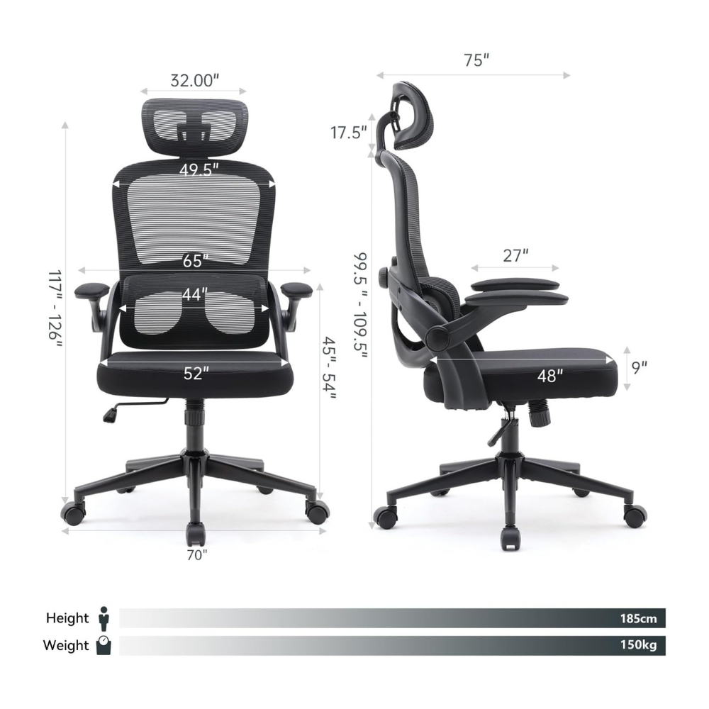 Ergonomic Mesh Office Chair with Adjustable Lumbar & Headrest Support - Reclining Black Desk Chair, 3-Year Warranty-GCC Home Center