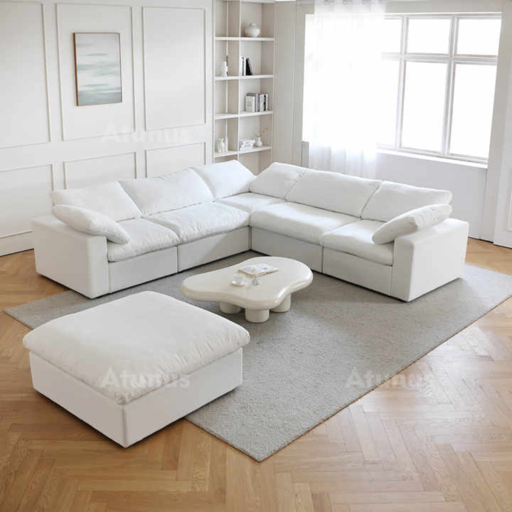 Modern Feather Sectional Sofa - Modular Reclining Design, Linen Fabric & Solid Wood Frame-GCC Home Center
