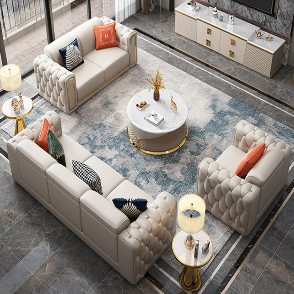 Modern Luxury White Gold Minimalist Sofa Set - Customizable, Durable, and Space-Saving Design-GCC Home Center