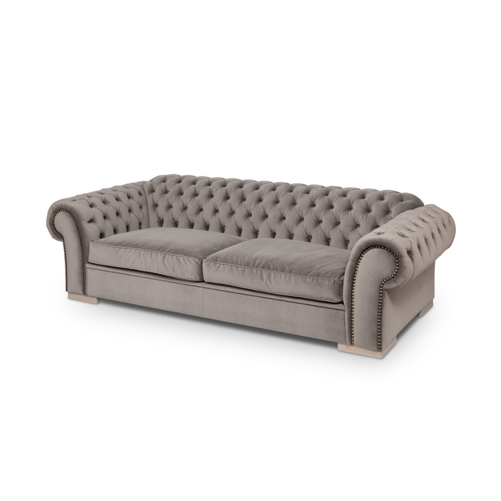 Luxury Modern Chesterfield Sofa - Three-Seater Velvet Fabric, Adjustable & Modular Design-GCC Home Center