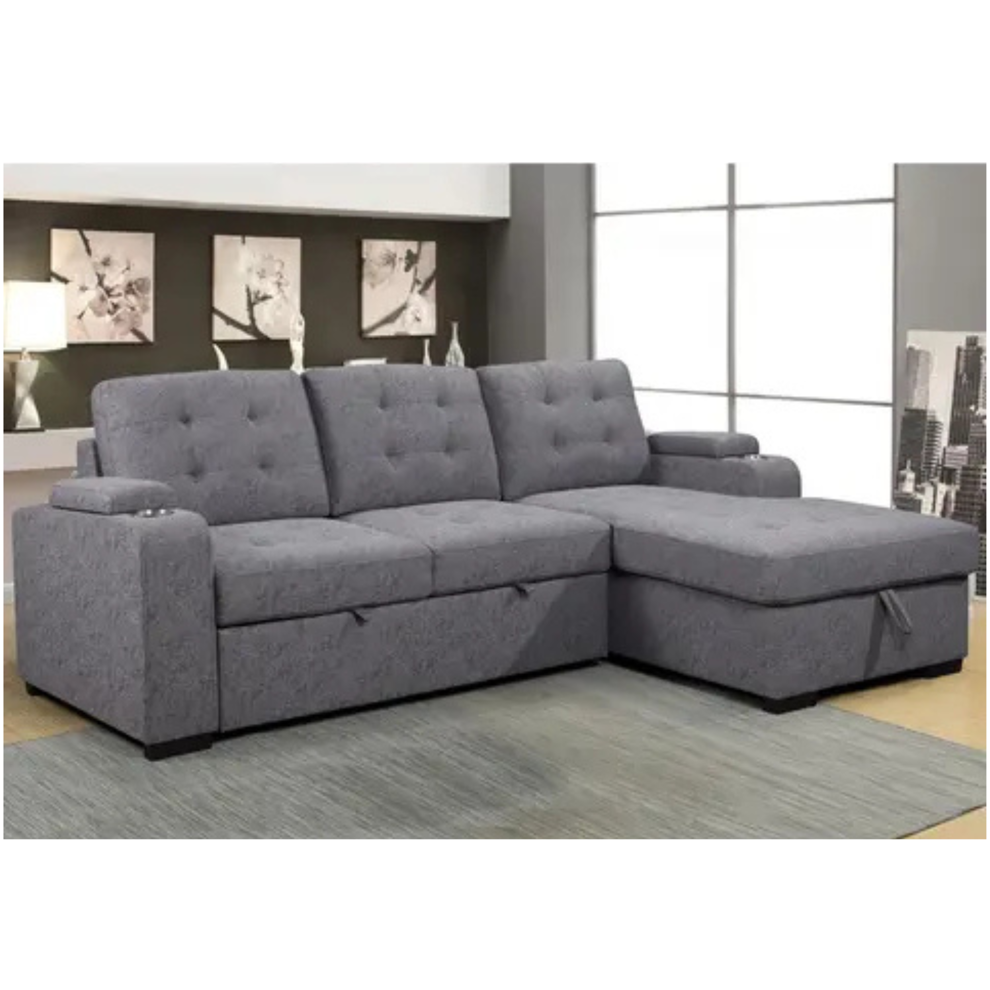 Modern Chesterfield Sofa Bed - Adjustable 3-Seater with Fabric Upholstery and Solid Wood Frame-GCC Home Center