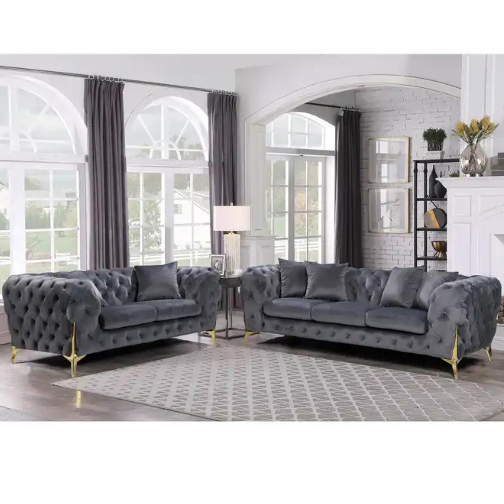 Elegant Blue Velvet 3-Seater Sofa Set - Luxurious Design for Home, Office, & Hotels-GCC Home Center