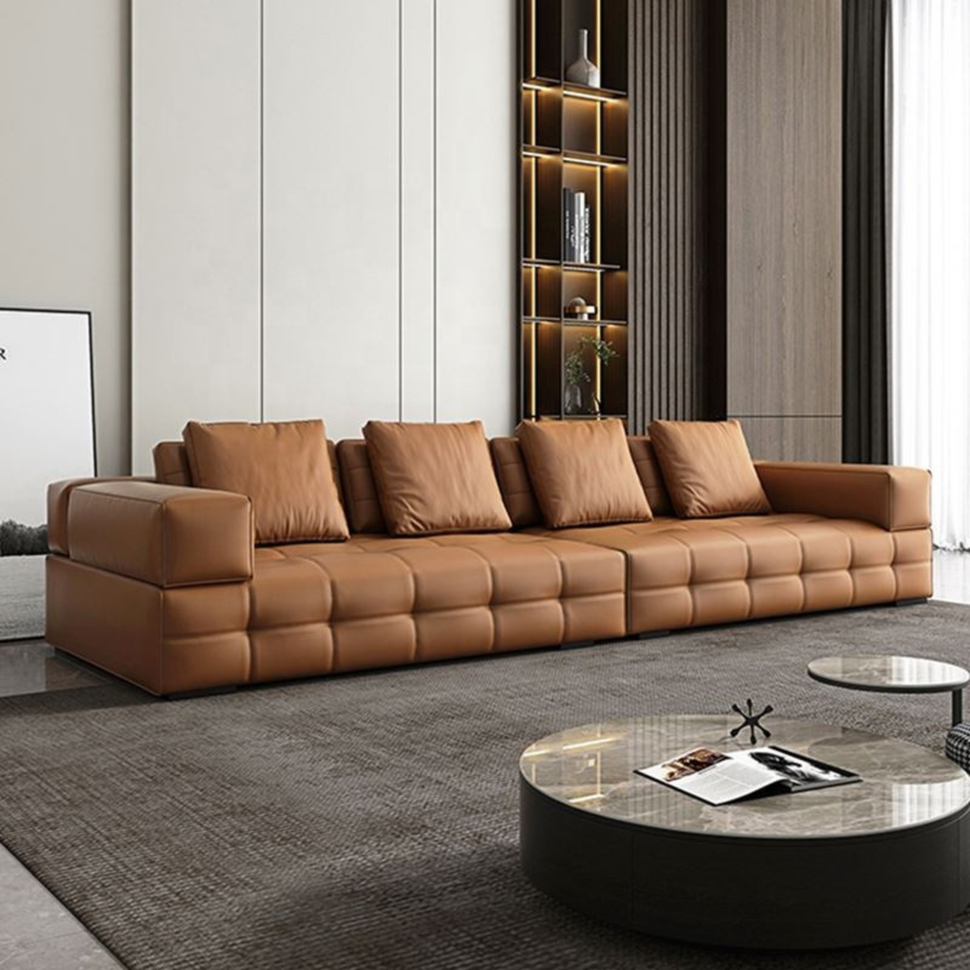 Modern Luxury Four-Seater Sectional Sofa - Microfiber Fabric, Minimalist Design, Customizable for Living Room & Commercial Spaces-GCC Home Center