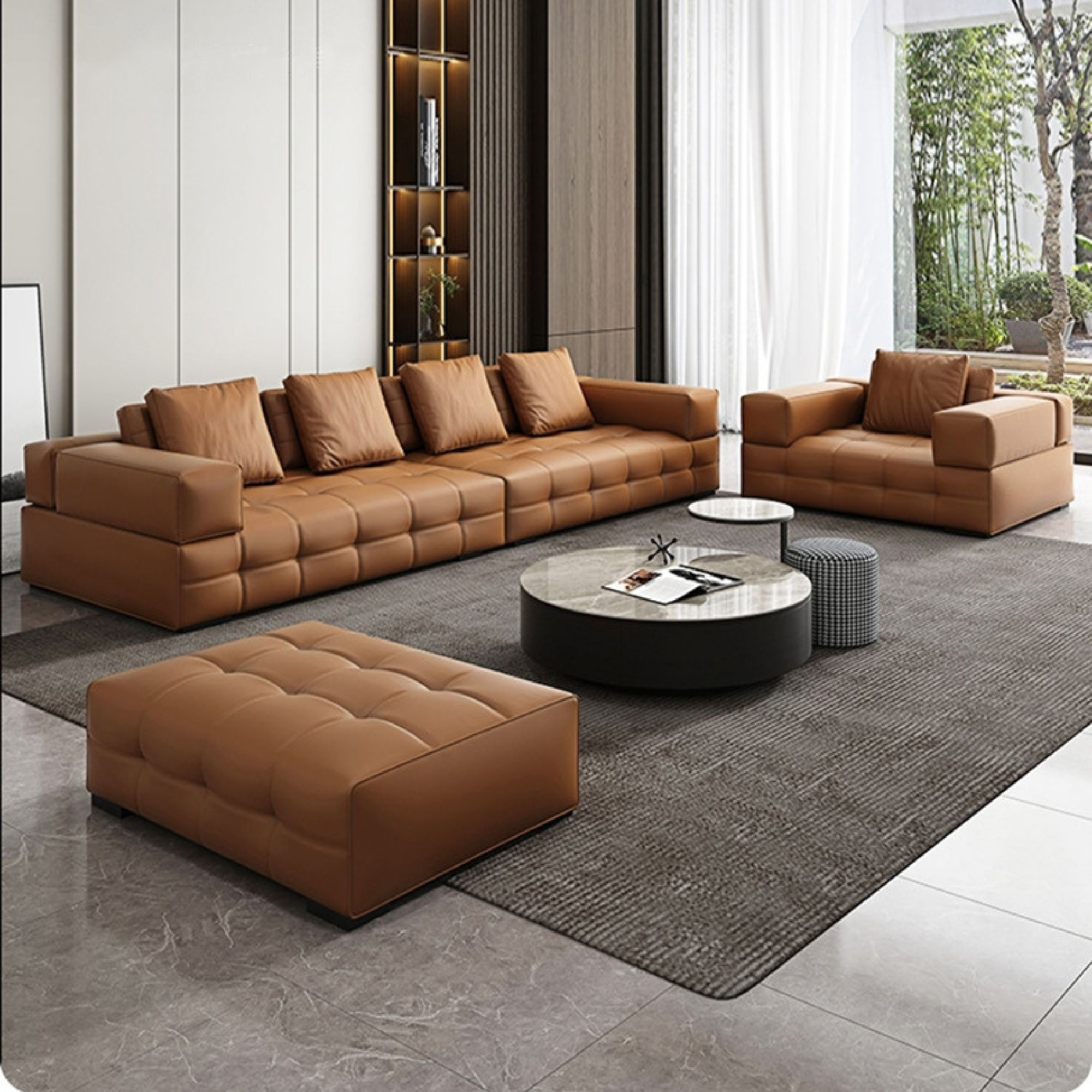 Modern Luxury Four-Seater Sectional Sofa - Microfiber Fabric, Minimalist Design, Customizable for Living Room & Commercial Spaces-GCC Home Center