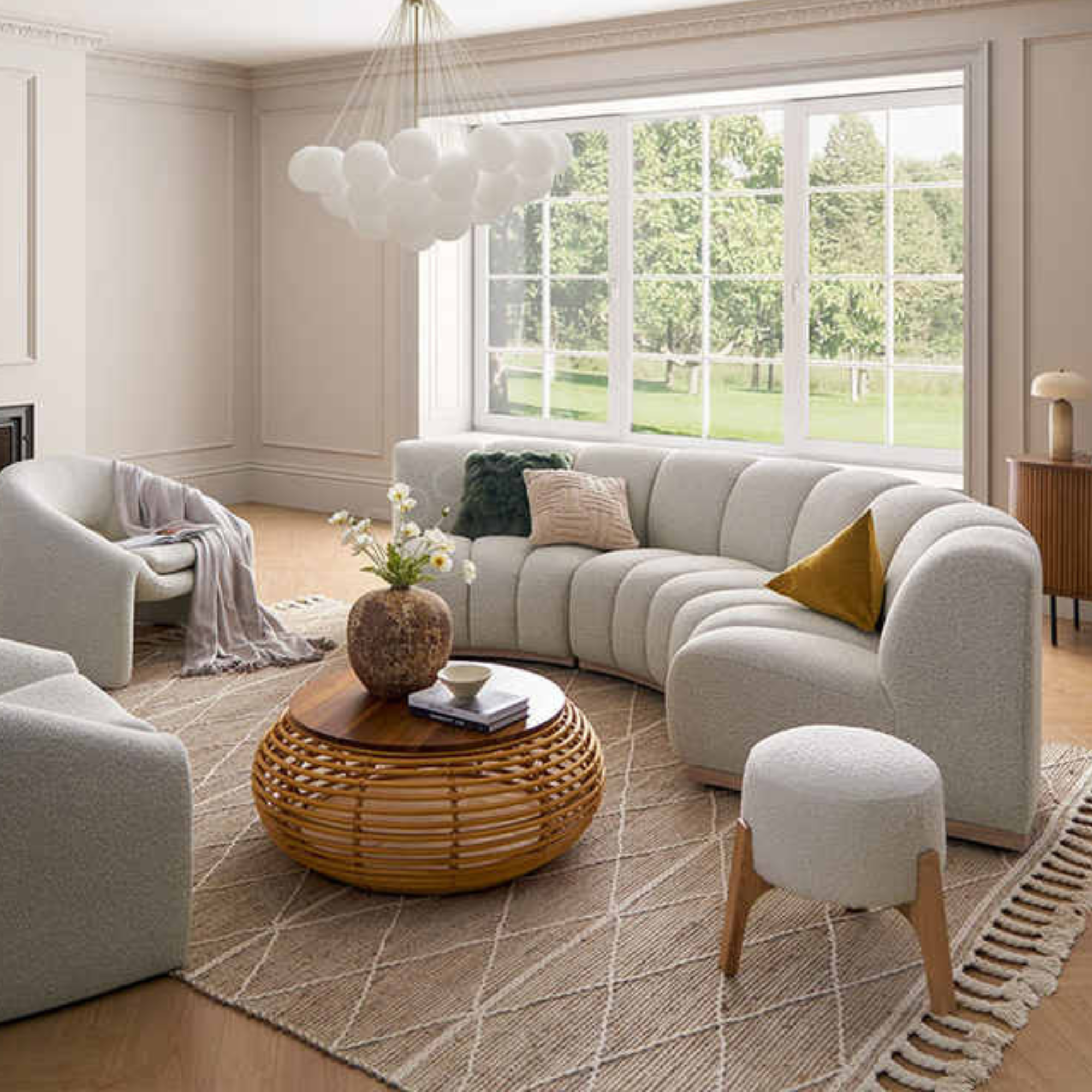 Modern White Boucle Curved Sectional Sofa - Modular Design for Living Room, Bedroom & Hotel Spaces-GCC Home Center