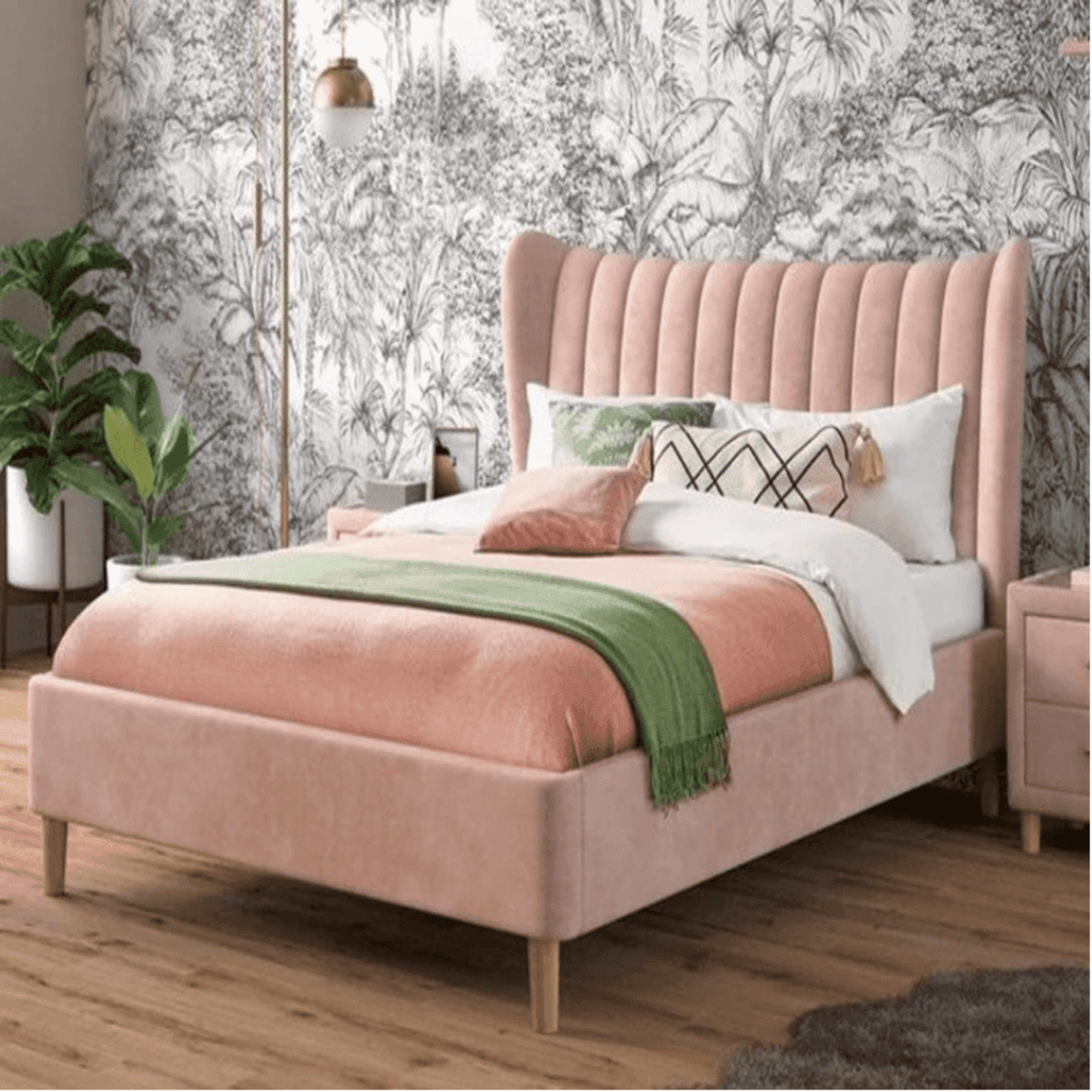 Luxury Queen Upholstered Bed with Teakwood Frame and Velvet Finish – Customizable Options-GCC Home Center