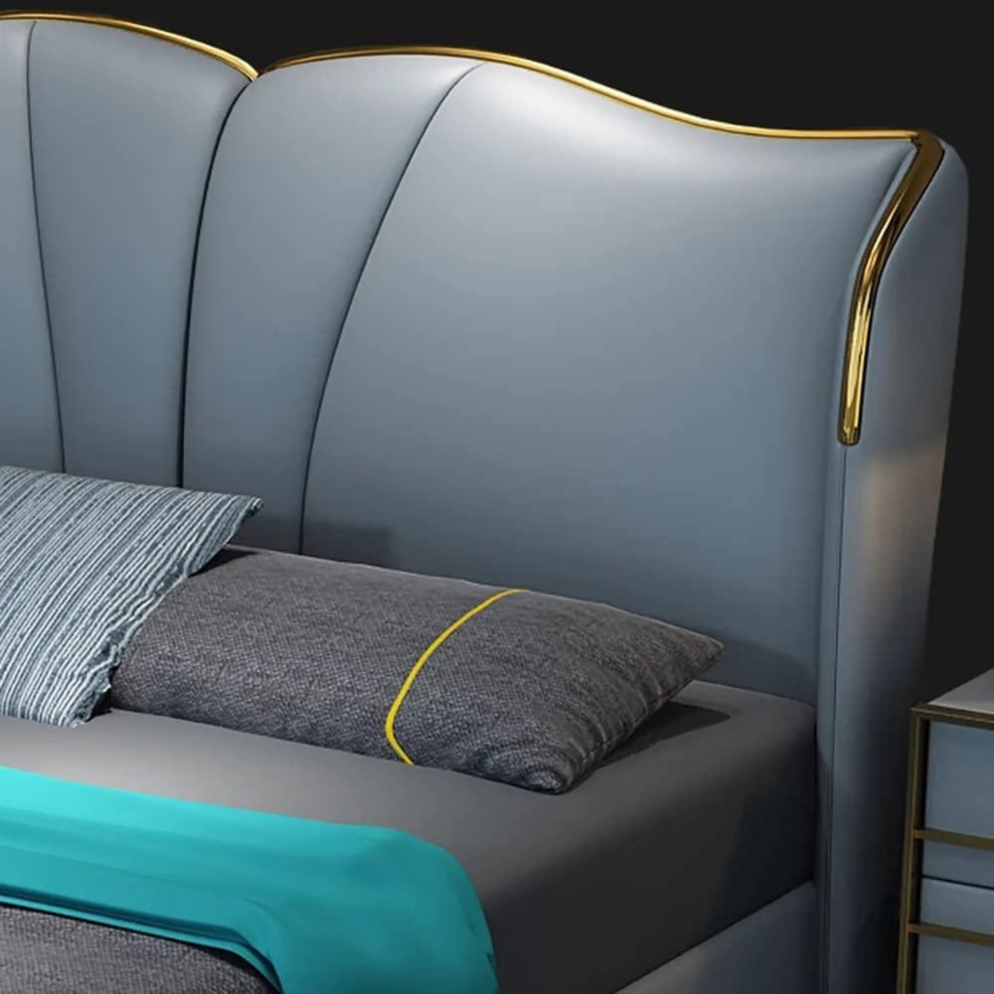 Luxurious King-Size Upholstered Bed with Teakwood Frame and Leatherette Finish-GCC Home Center