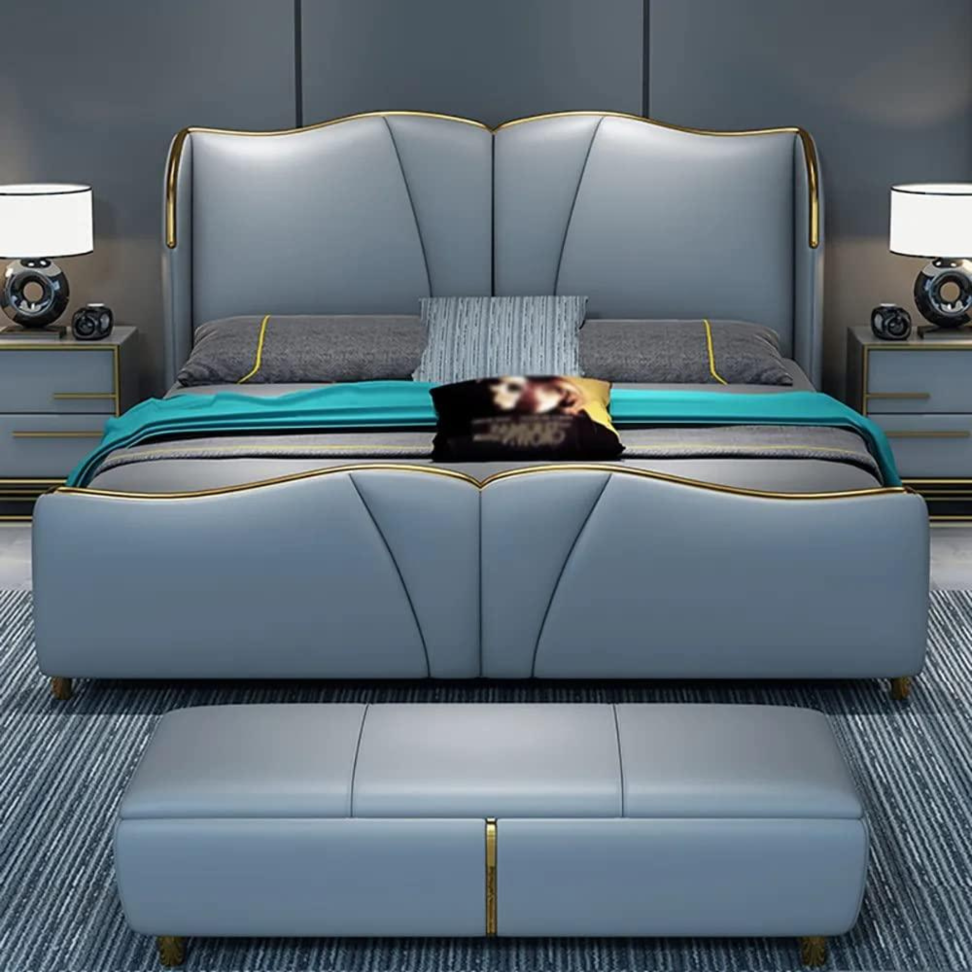 Luxurious King-Size Upholstered Bed with Teakwood Frame and Leatherette Finish-GCC Home Center