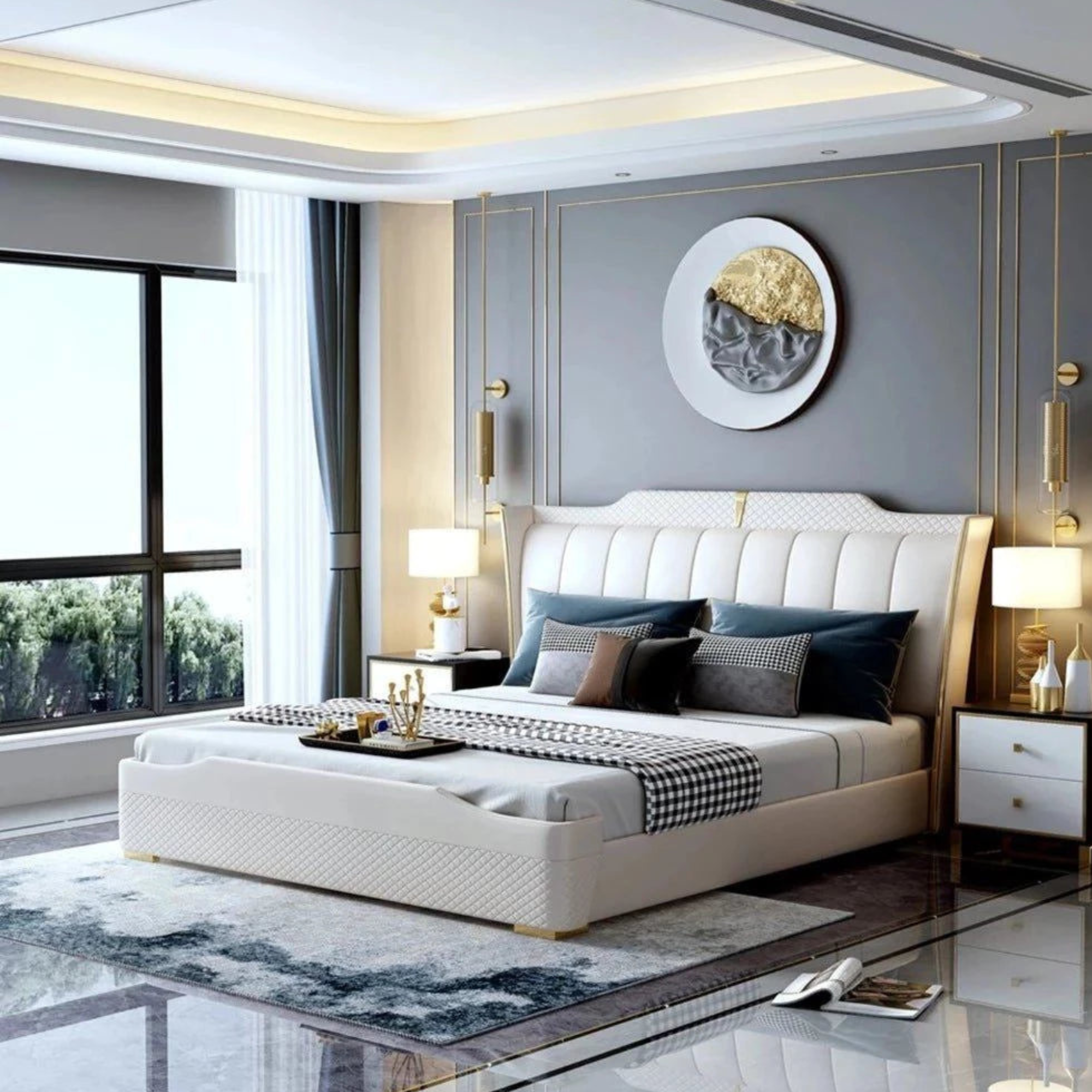 Premium Teakwood Frame Bed with Customizable Storage & Leatherette Finish-GCC Home Center