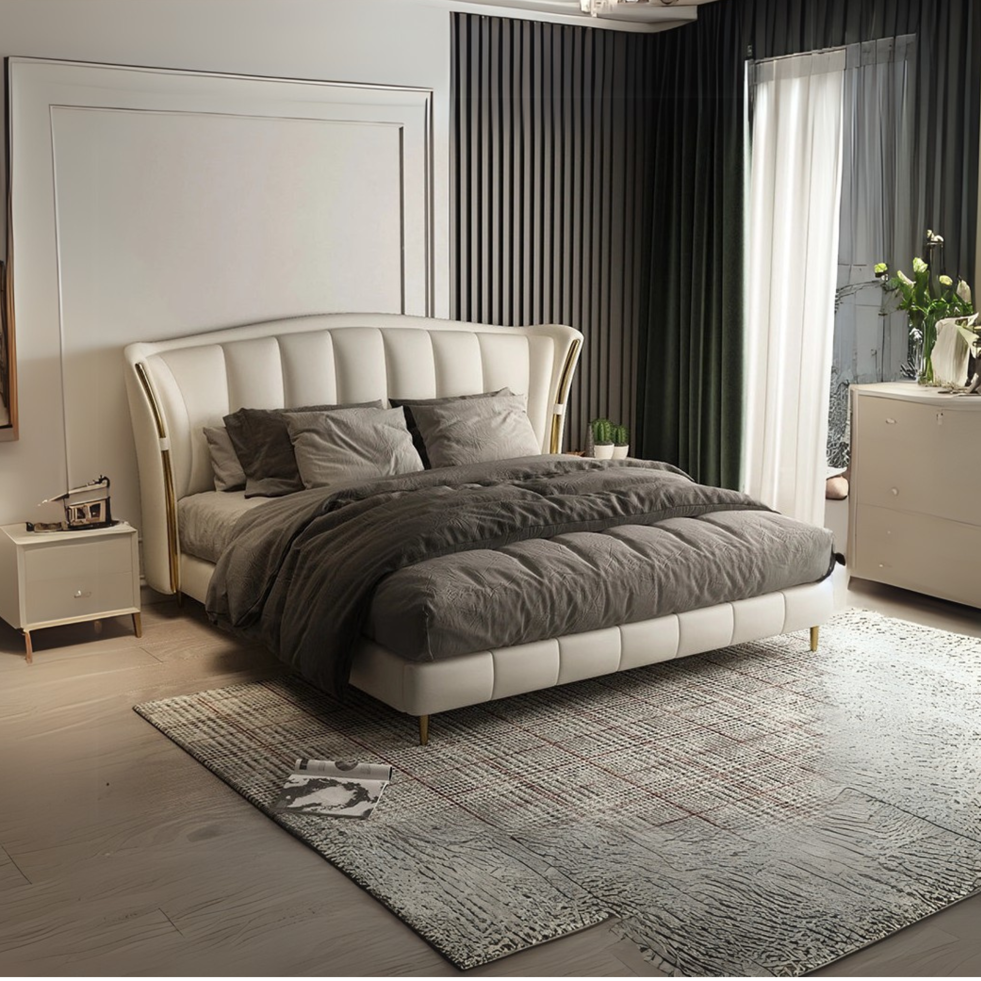 Elegant Teakwood Queen Bed with Leatherette Headboard & Storage Options-GCC Home Center