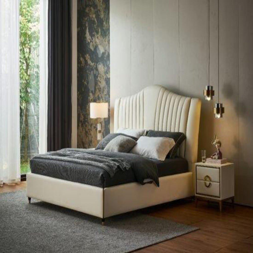 Elegant Queen Bed with Teakwood Frame, Leatherette Upholstery & Customizable Storage-GCC Home Center