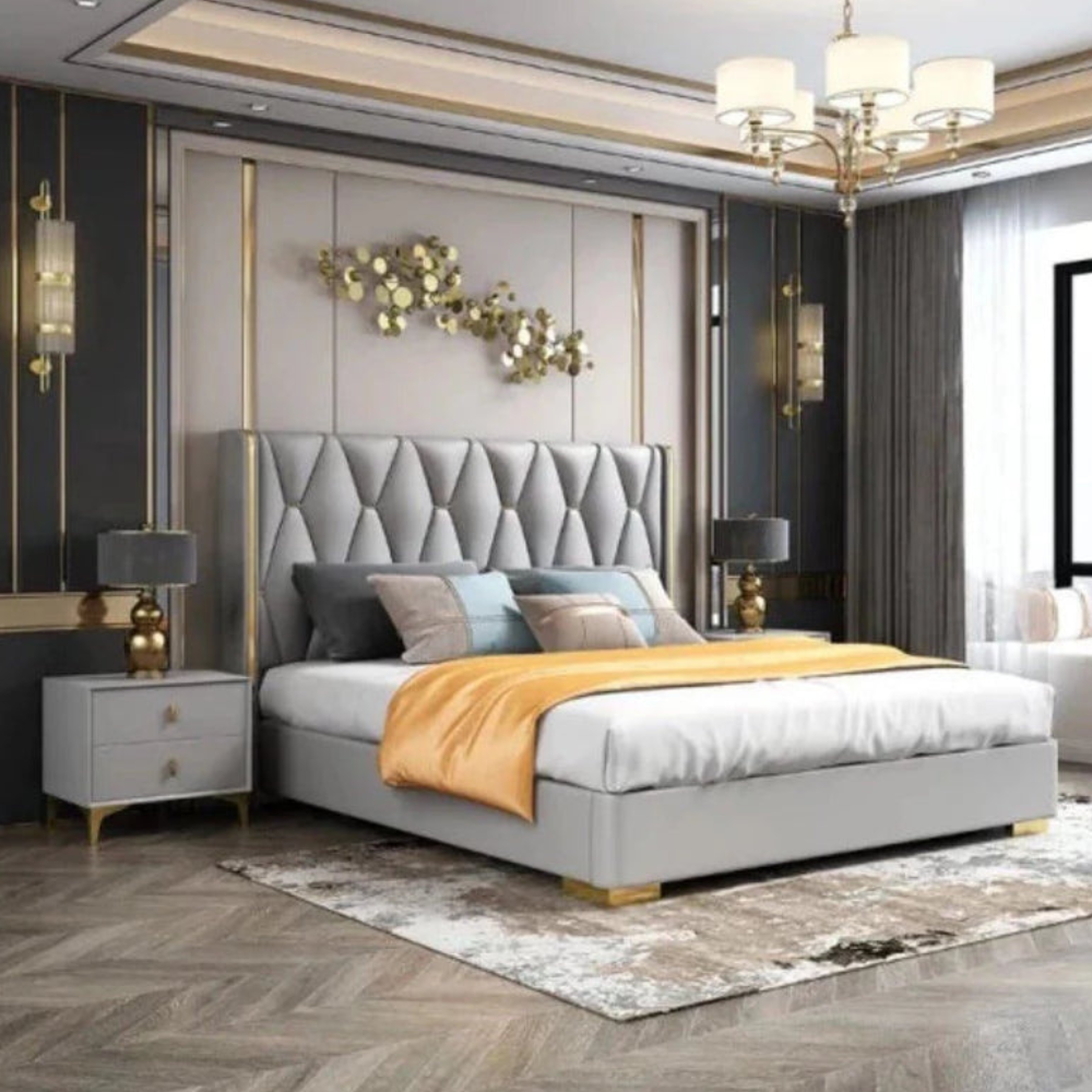 Premium Queen Size Teakwood Bed with Leatherette Headboard & Customizable Storage Options-GCC Home Center