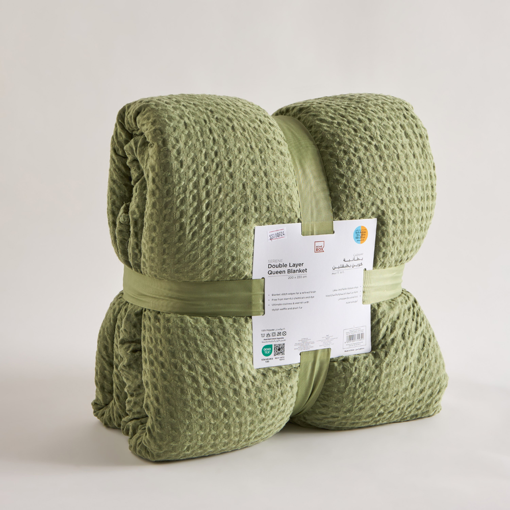 Luxurious Double-Layer Queen Blanket – Waffle & Plush Fur Design, 200x220 cm-GCC Home Center