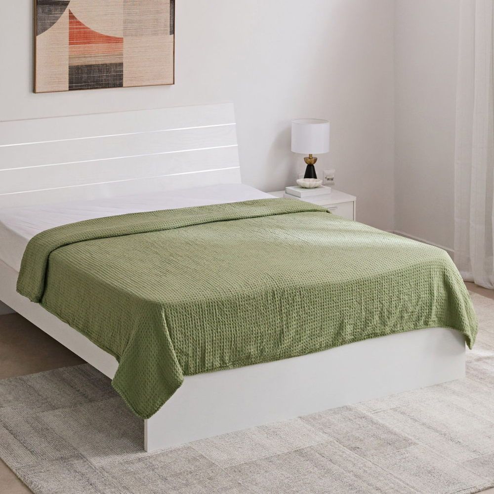 Luxurious Double-Layer Queen Blanket – Waffle & Plush Fur Design, 200x220 cm-GCC Home Center