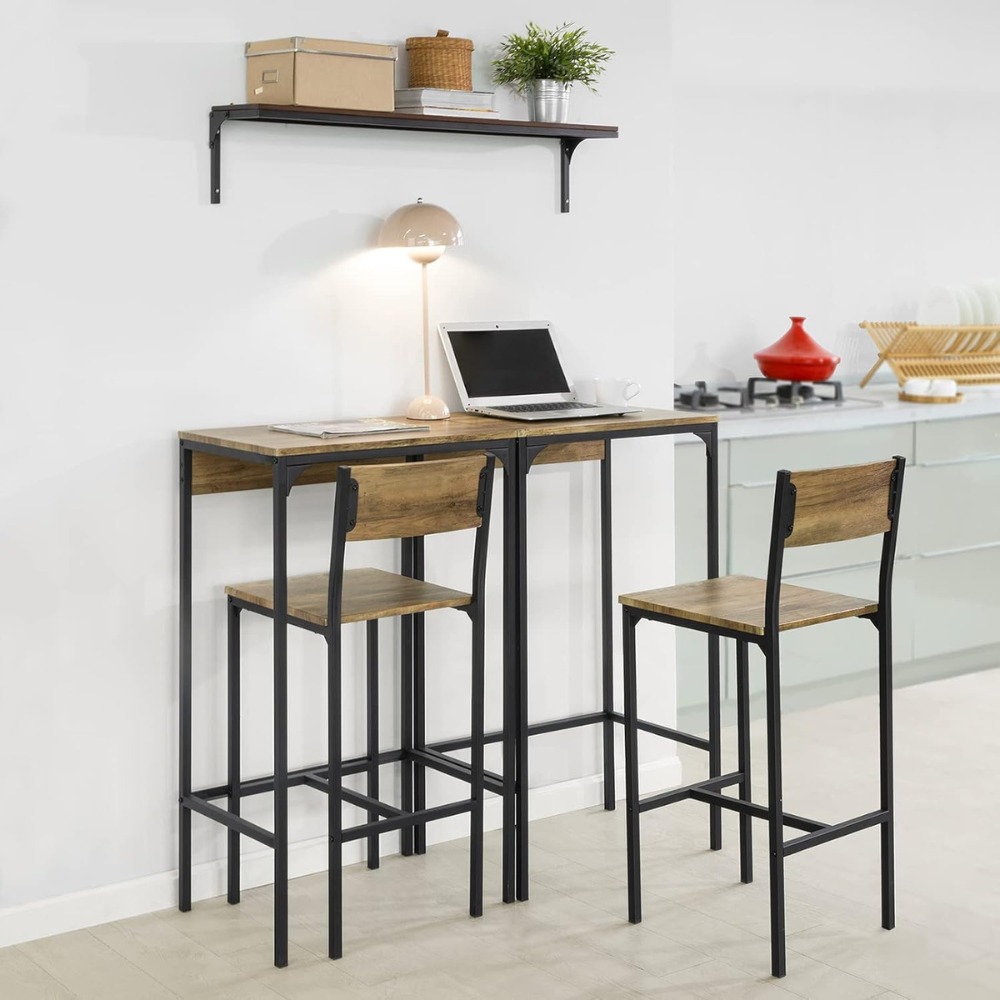 4-Piece Contemporary Bar Table and Stool Set – Space-Saving Design with Durable MDF and Steel Frame-GCC Home Center