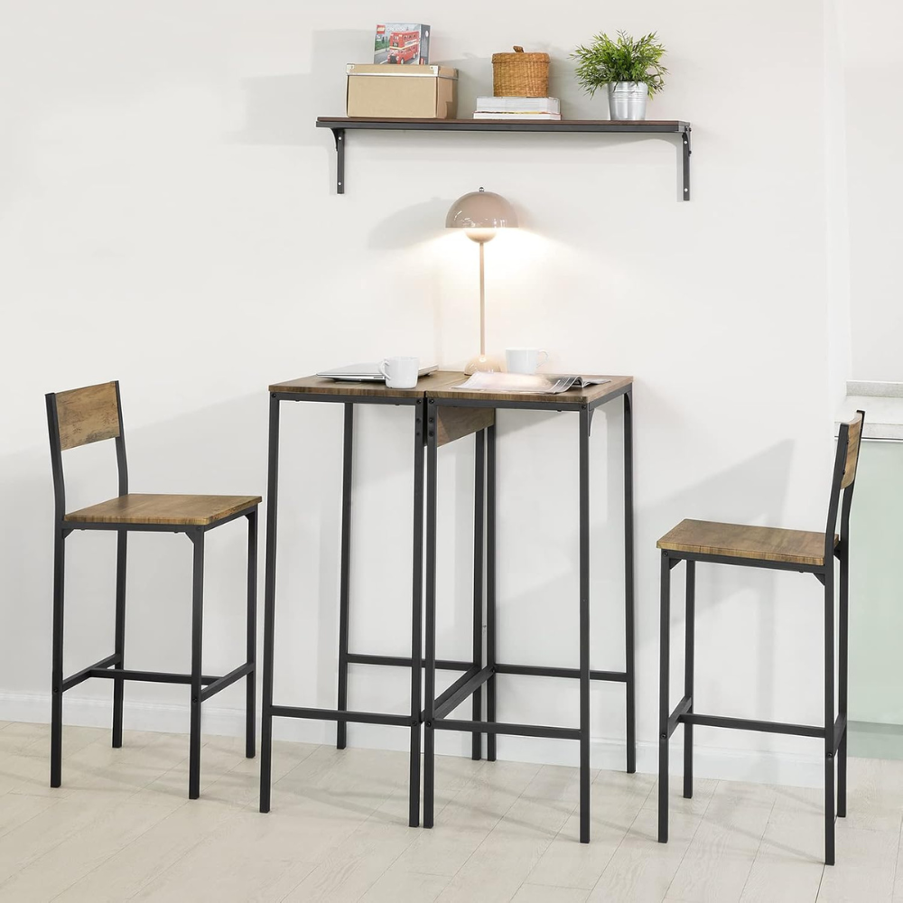 4-Piece Contemporary Bar Table and Stool Set – Space-Saving Design with Durable MDF and Steel Frame-GCC Home Center