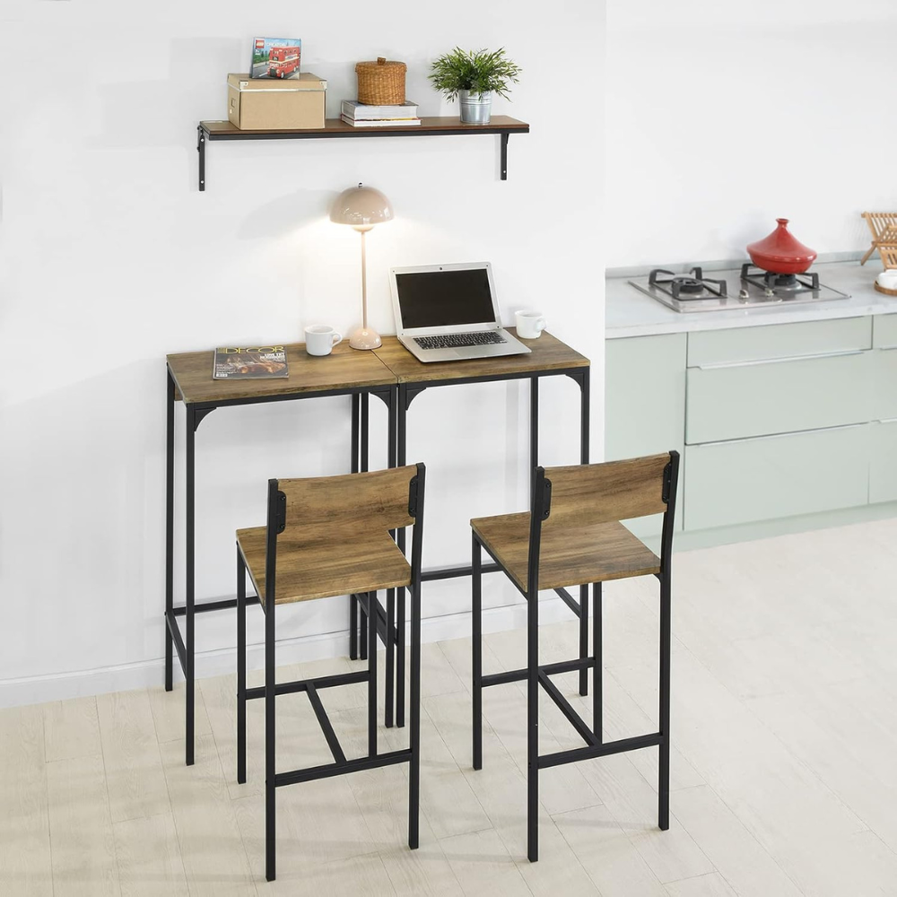 4-Piece Contemporary Bar Table and Stool Set – Space-Saving Design with Durable MDF and Steel Frame-GCC Home Center