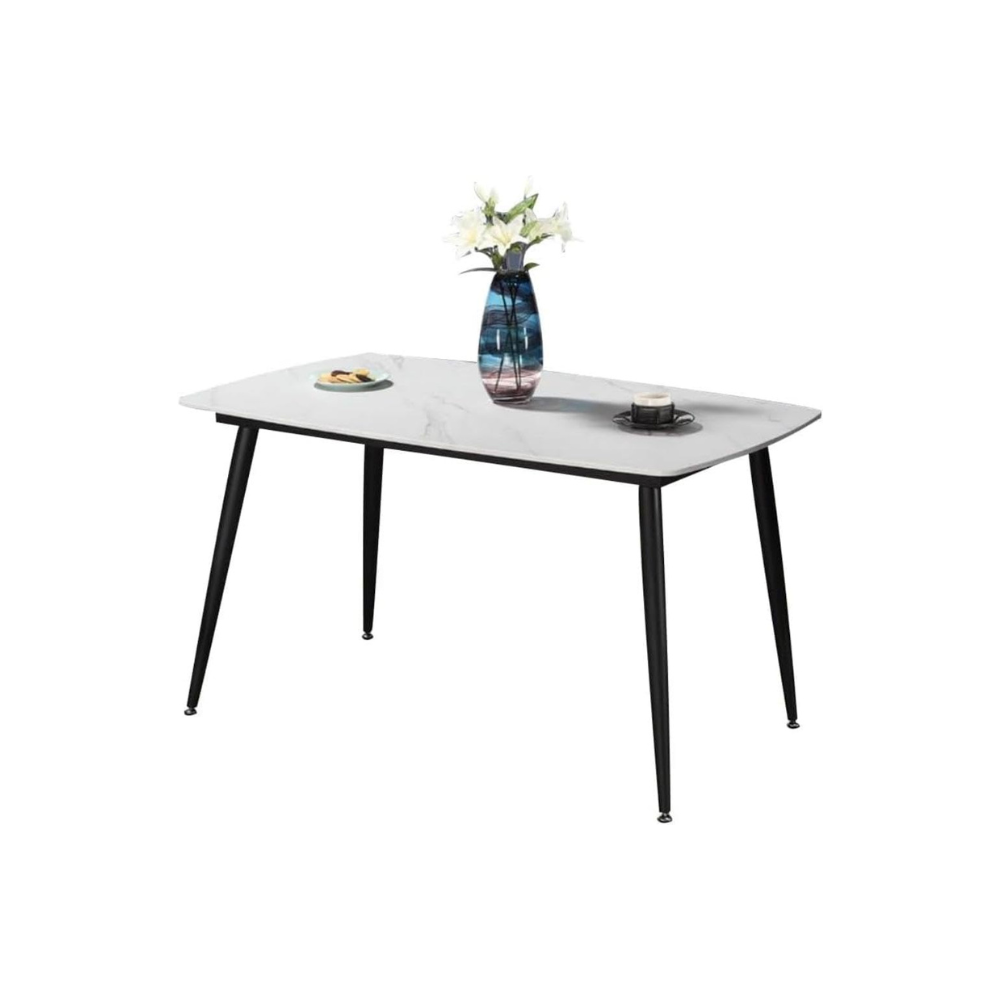 Modern Dining Table with Tempered Glass Top and Sturdy Steel Frame - 140x80x75 cm, Grey-GCC Home Center
