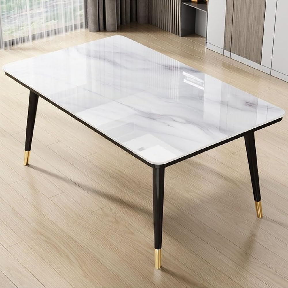 Modern Rectangular Dining Table with Faux Marble Top and Leather Fiber Chairs – No Assembly Required-GCC Home Center