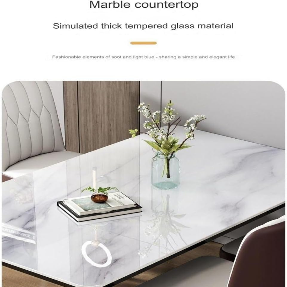 Modern Rectangular Dining Table with Faux Marble Top and Leather Fiber Chairs – No Assembly Required-GCC Home Center