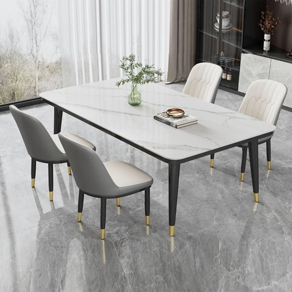 Modern Rectangular Dining Table with Faux Marble Top and Leather Fiber Chairs – No Assembly Required-GCC Home Center