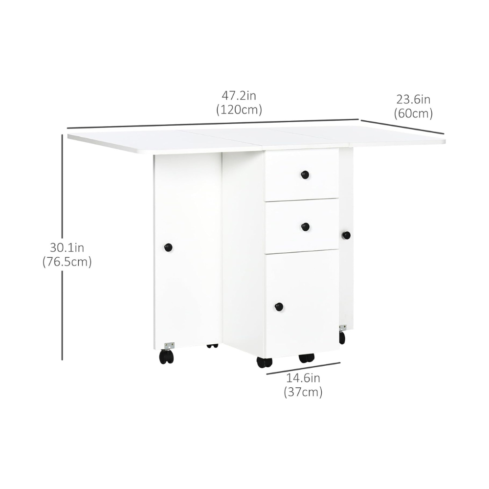 Versatile Expandable Drop Leaf Dining Table with Storage, Wheels, and Engineered Wood Frame – Seats Up to 6-GCC Home Center