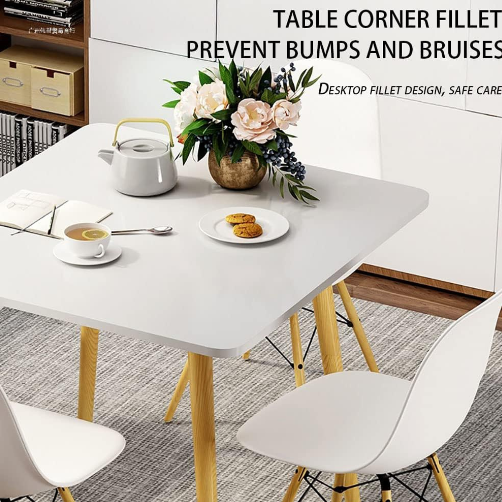 Mid-Century Modern Dining Table with Beechwood Legs and White Laminate Top-GCC Home Center