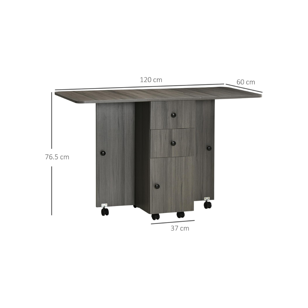Versatile Drop Leaf Dining Table with Storage, Wheels & Engineered Wood Frame-GCC Home Center