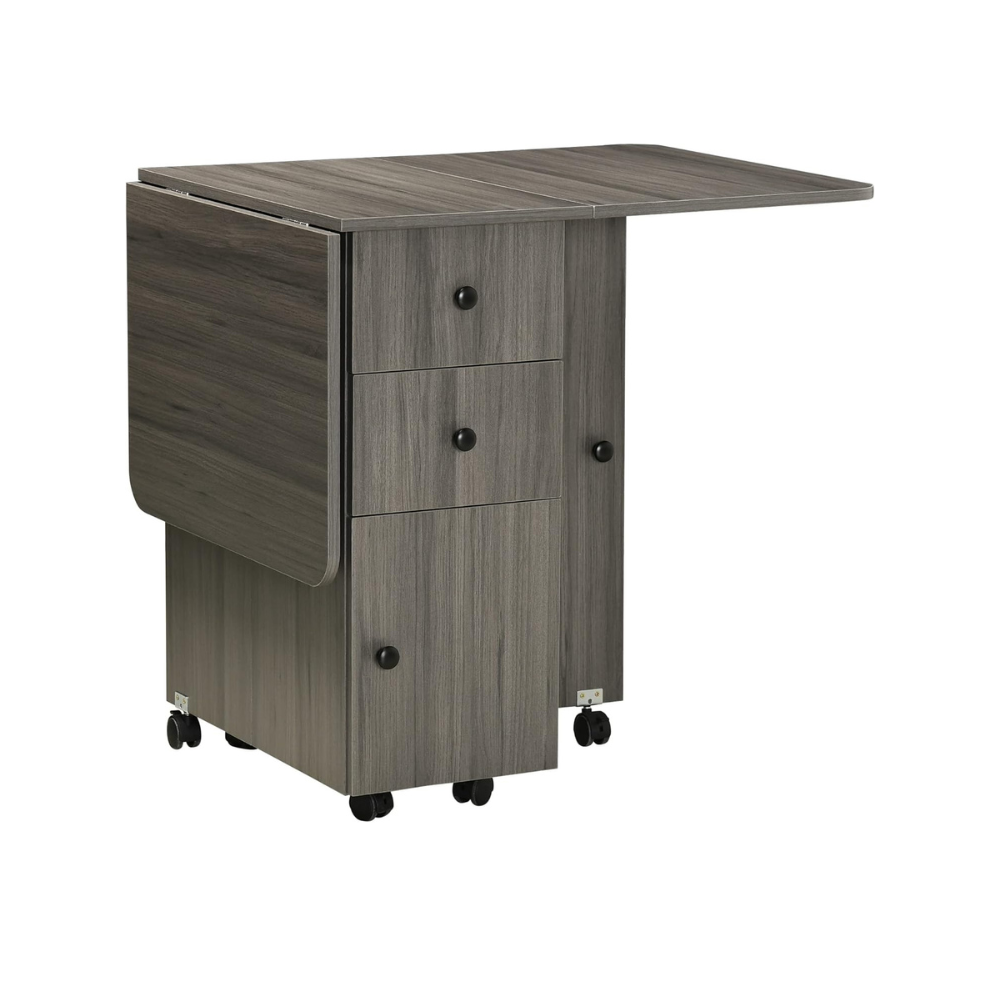 Versatile Drop Leaf Dining Table with Storage, Wheels & Engineered Wood Frame-GCC Home Center