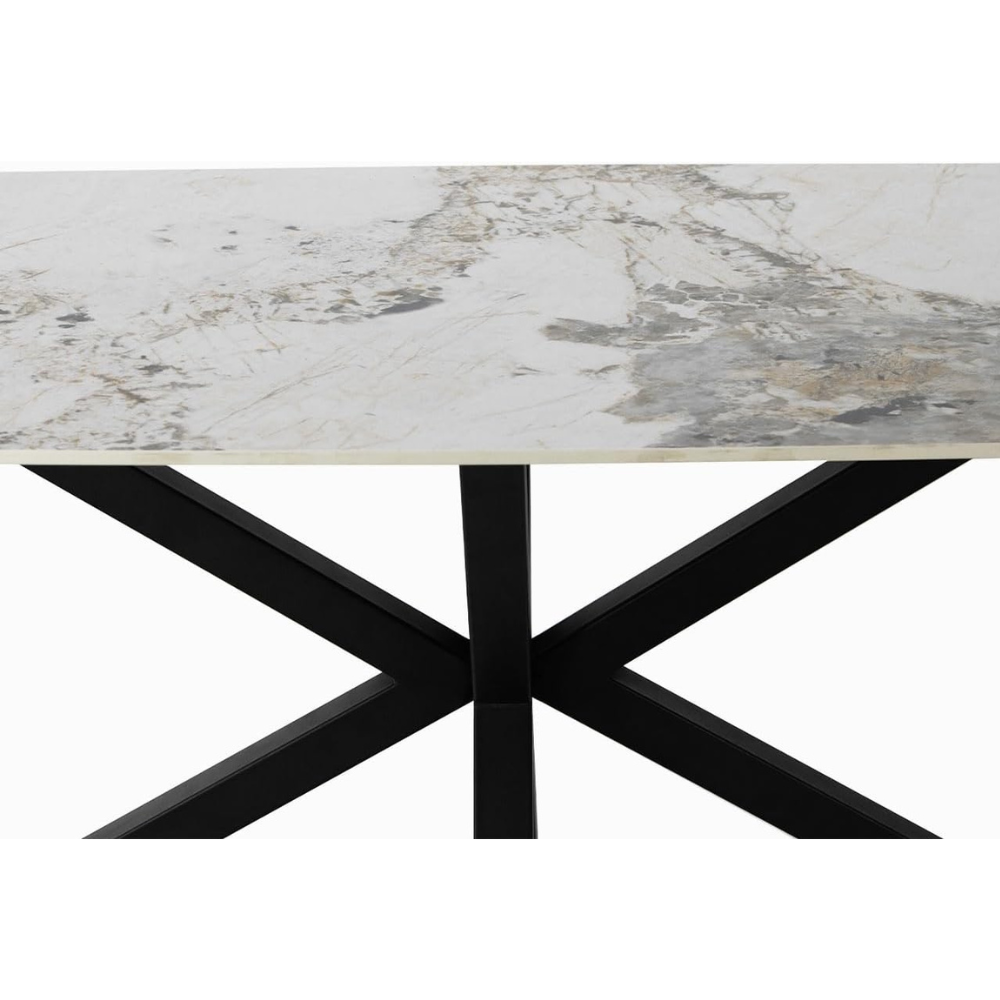 Elegant Cream Marble Breakfast Table with Adjustable Height & Black Powder-Coated Metal Legs - Durable Dining Table for Modern Spaces-GCC Home Center