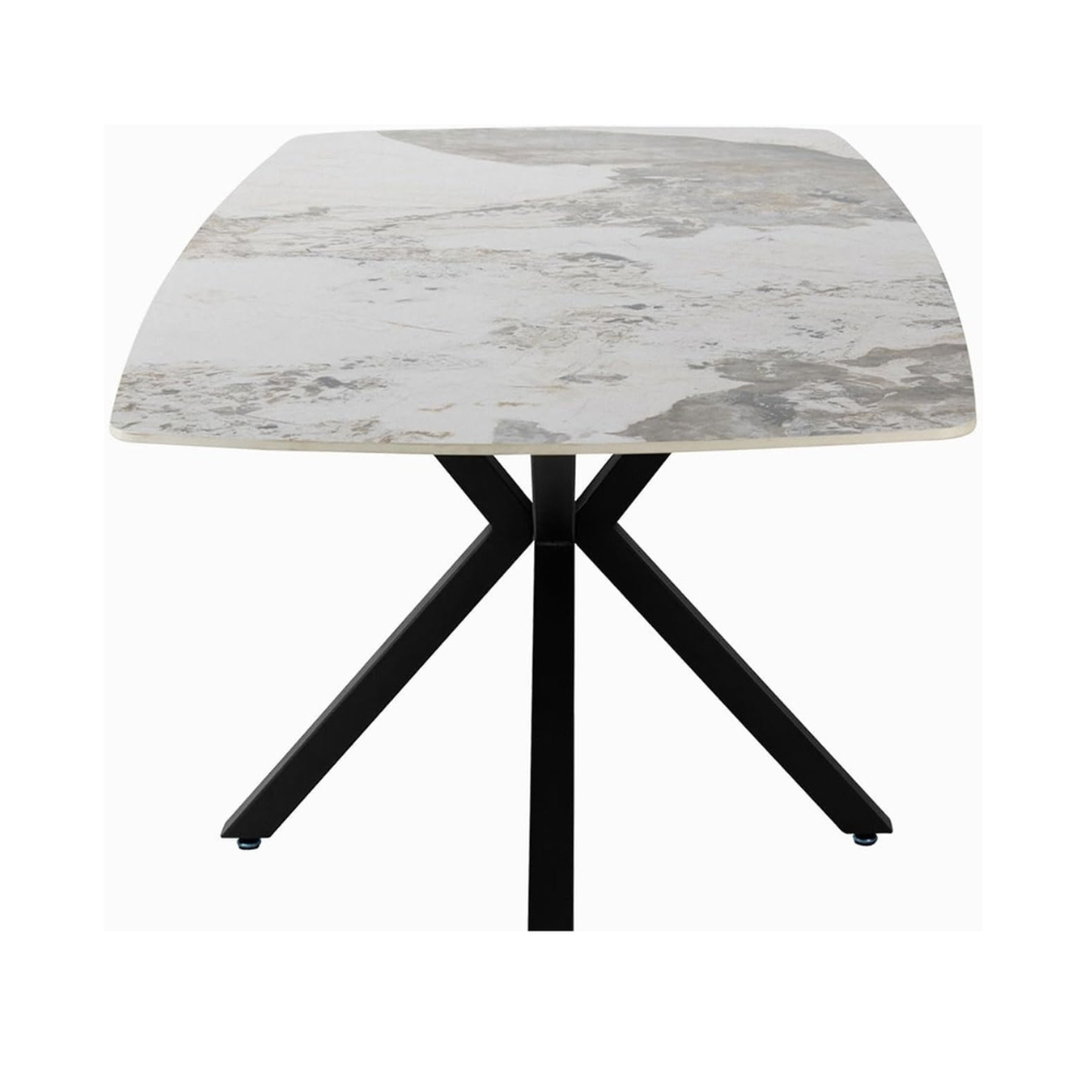 Elegant Cream Marble Breakfast Table with Adjustable Height & Black Powder-Coated Metal Legs - Durable Dining Table for Modern Spaces-GCC Home Center