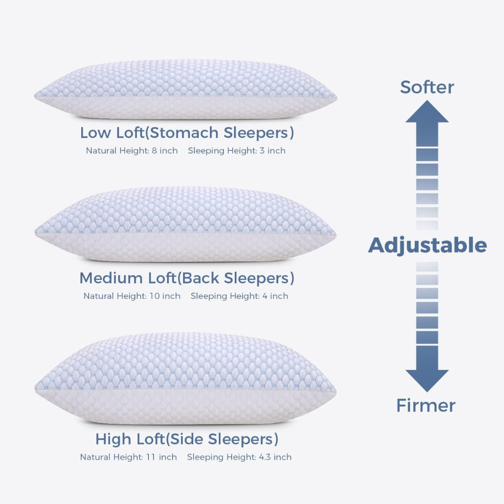 Cooling Memory Foam Pillows (Pack of 2) - Adjustable Height, Double-Sided Cooling & Comfort, CertiPUR-US Certified, Standard Size for All Sleepers-GCC Home Center