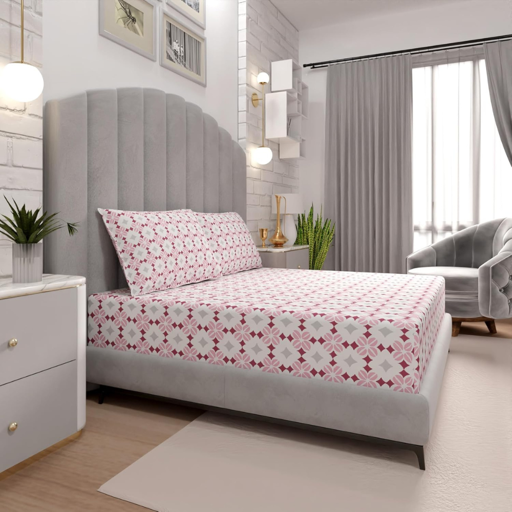 Luxury 100% Cotton Fitted Sheet Set – Regatta Blush, Argyle Pattern, 90x200cm-GCC Home Center