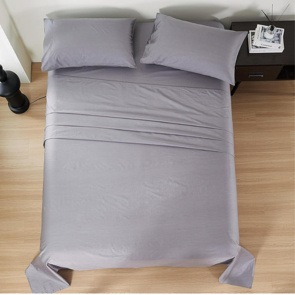 Luxurious 400 Thread Count Cotton Bed Sheet Set – Light Grey, 3-Piece, Single Size-GCC Home Center