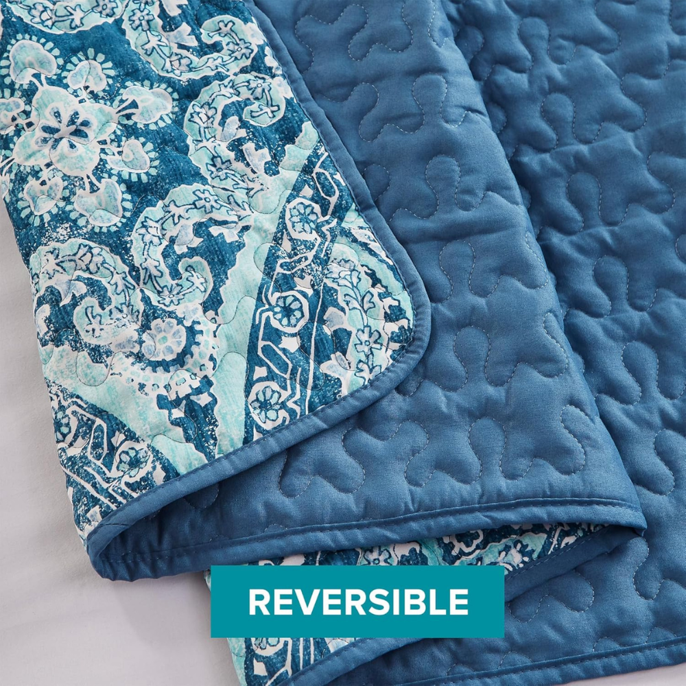 Modern Aqua Damask Twin/Twin XL Reversible Quilt Set with Sham – Hypoallergenic & Ultra-Soft-GCC Home Center