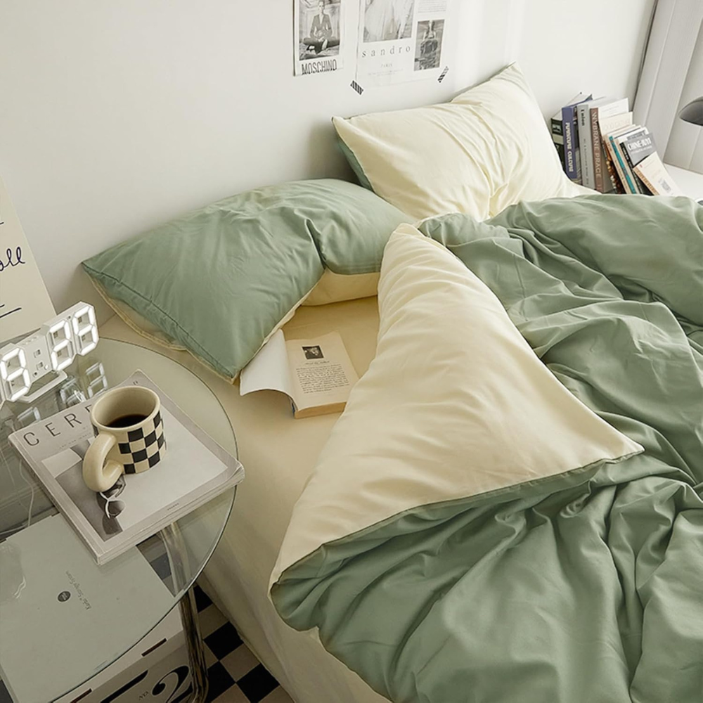 Premium 4-Piece Washed Cotton Duvet Cover Set – Queen Size, Breathable & Durable Bedding with Zipper Closure and Corner Ties-GCC Home Center